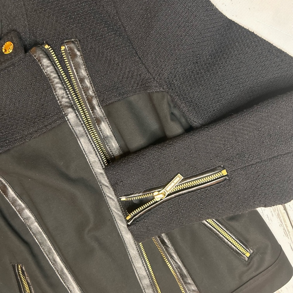 Sz 4 Michael Kors Black Leather Trim Jacket - Picture 4 of 10